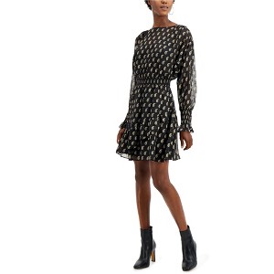 I.N.C International Concepts Womens Ruffled Paisley Mini Blouson Dress, Black, X-Large - 1 of 1
