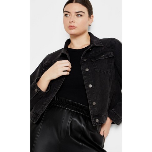 Women's Plus Size Tia Denim Jacket - black wash | CITY CHIC - image 1 of 4