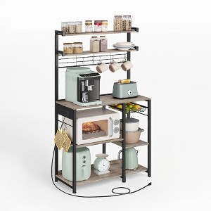 VASAGLE Bakers Rack with Power Outlet, 35.4 Inches Microwave Stand, Coffee Bar, 4 AC Outlets, with Adjustable Shelves, 8 S-Hooks, Basket, Spice Racks - 1 of 3