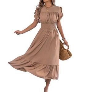 Women's Smocked Waist Midi Dress, Ruffle Short Sleeve Tiered Flowy A Line  Casual Dress : Target