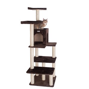 GleePet GP78680723 66-Inch Real Wood Cat Tree In Coffee Brown With Four Levels, Two Perches, Condo - 1 of 4