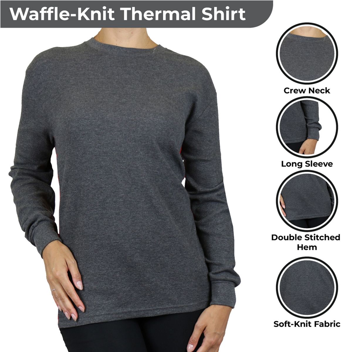 Galaxy By Harvic Women's Loose Fit Waffle Knit Thermal Shirt - thumbnail 4