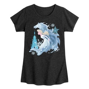 Girls' - Frozen 2 - Elsa & Winter Frozen Horse Fitted Short Sleeve Graphic T-Shirt - 1 of 4