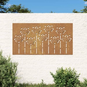 VidaXL Patio Wall Decoration 41.3 in.x21.7 in. Corten Steel Flower Design - 1 of 4