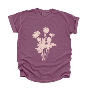 S.W.Smiley Pink Flower Silohuette - Women's Garment Dyed Graphic T-Shirt - 1 of 4