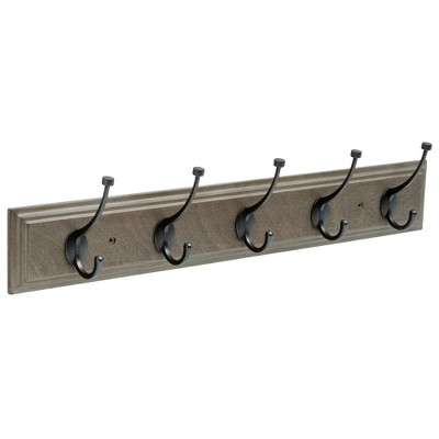Franklin Brass26.5" Rail with 5 Pilltop Decorative Hook Racks Driftwood