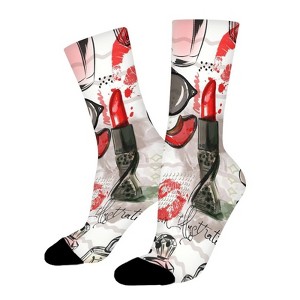 Dsane Fashion Makeup Women Printed Crew Socks Funny Funky Socks Soft Polyester Novelty Gifts for Artists Men - 1 of 1