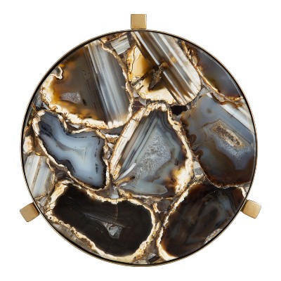Elegant Gold Metal and Black Agate Drink Table, 11.5" x 25.5"