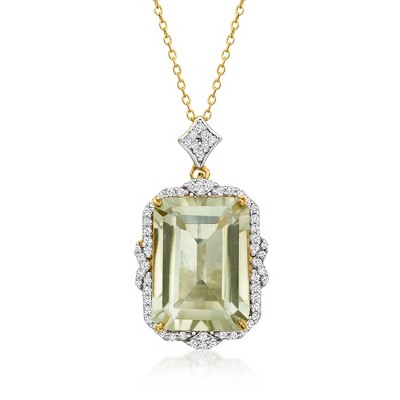 Ross-Simons 16.00 Carat Prasiolite and 1.20 ct. t.w. White Zircon Pendant Necklace in 18kt Gold Over Sterling Size 18