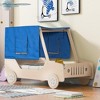 Full/Twin Size Car-Shaped Bed Wood Bed Frame with Tents, Ceiling Cloth and Wheels, 400LBS Weight Capacity for Kids Boys Girls Teens Bedroom - 4 of 4