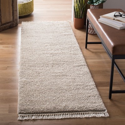 Beige Hand-Knotted Wool Shag Runner Rug 2'6" x 6'