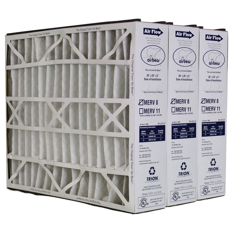 Trion 255649-102 Air Bear 20x25x5 Inch MERV 8 Air Purifier Filter for Air Bear Supreme, Right Angle, and Cub Air Cleaner Purification Systems (3 Pack), 1 of 7