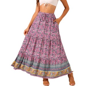INSPIRE CHIC Women's Boho Casual Floral Printed Elastic Waist Maxi Skirts - 1 of 4