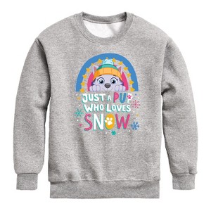 Boys' - Paw Patrol - Just A Pup Who Loves Snow Graphic Long Sleeve Fleece Sweatshirt - 1 of 4