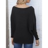 Coolmee Women's Off Shoulder Sweaters Fall Fashion Solid Long Batwing Sleeve Loose Fit Ribbed Knit Tops Casual Pullovers Jumpers L Black - 4 of 4