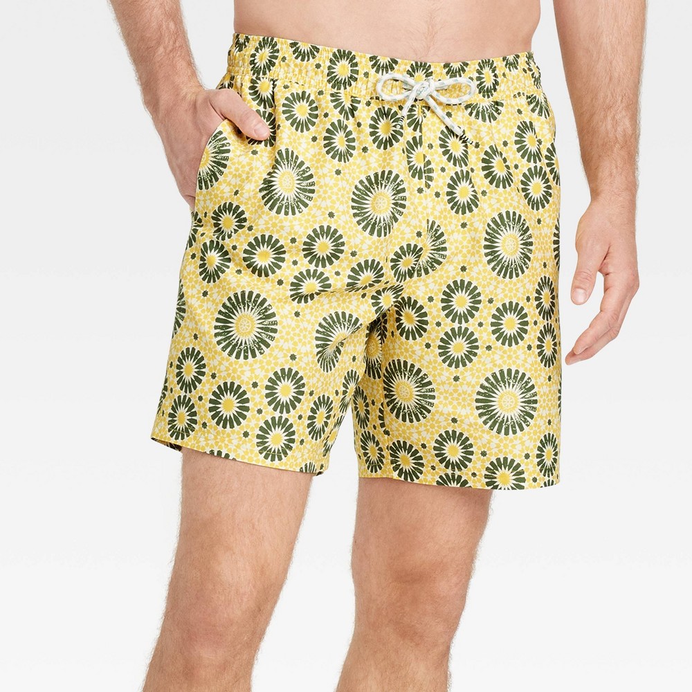 Photos - Swimwear Men's 7" Mosaic Design Woven Swim Shorts - Goodfellow & Co™ Yellow M