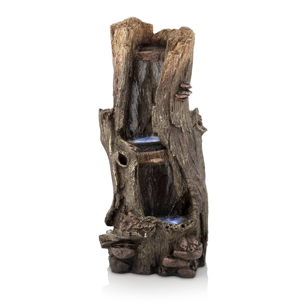 Alpine Corporation 3-Tier Tree Trunk Water Fountain with LED Lights