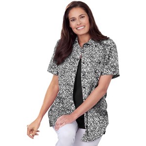 Woman Within Plus Size Short-Sleeve Cotton Campshirt - 1 of 4