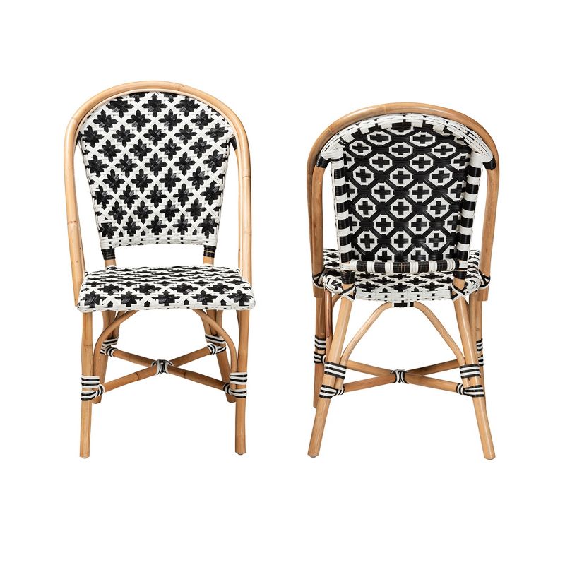 bali & pari Ambre Modern French Black and White Weaving Natural Rattan 2-Piece Bistro Chair Set, 3 of 9
