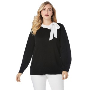 Jessica London Women's Plus Size Tie-Neck Sweater - 1 of 4