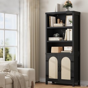 Rustic 3-Shelf Bookshelf with Doors, Wooden Bookcase with Cabinets, 70" Tall Floor-Standing Display Storage Shelves for Bedroom, Living Room - 1 of 4