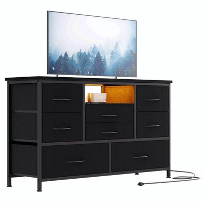 8-Drawer LED Dresser TV Stand with Power Outlet for 55'' TV - Wide Storage Chest for Bedroom, Living Room & Entryway, Wood Top Console Table
