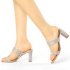 Allegra K Women's Rhinestone Open Square Toe Chunky Heel Slide Sandals - 2 of 4