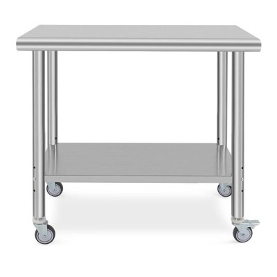 Stainless Steel Kitchen Cart, 36 x 24 x 35 inches Prep Table with Wheels and Adjustable Shelf