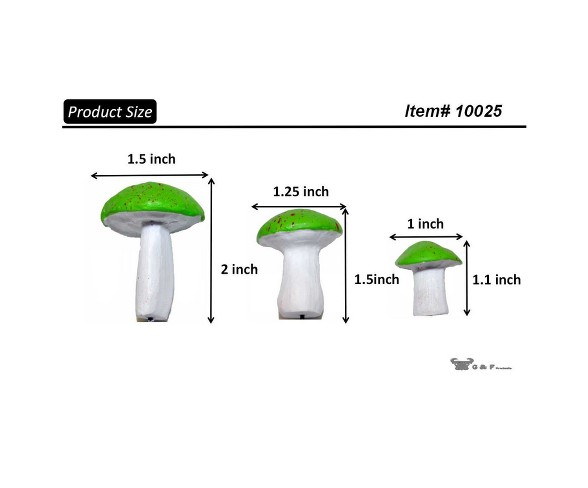 0.5-1.25" Stone Fairy Garden Miniature Mushroom Set - Green - MiniGardenn