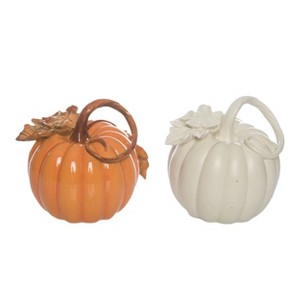Transpac Elegant Orange and Ivory Pumpkin Set of 2 Decorative Resin Figurines for Fall Harvest Indoor Tabletop Decor - 1 of 1