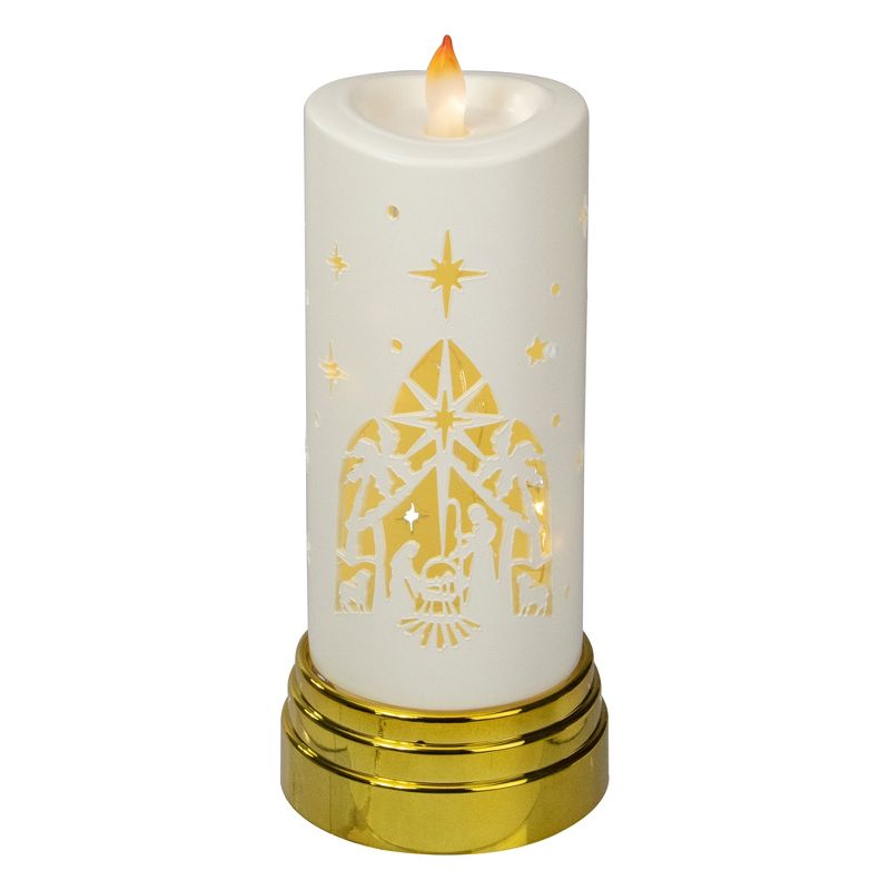 Northlight 9" Gold and White Nativity Scene Flameless Candle, 1 of 5