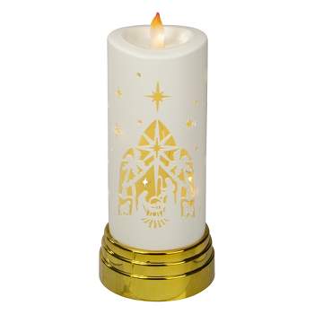 Northlight 9" Gold and White Nativity Scene Flameless Candle