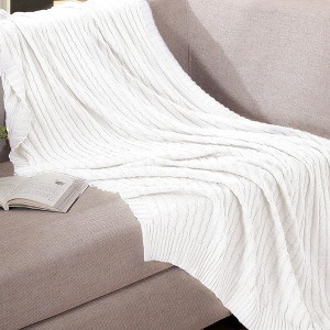 Cotton Cable Knit Throw Blanket, Super Soft Warm Knitted Blanket, 51x67 Inches, White - NTBAY - 1 of 4