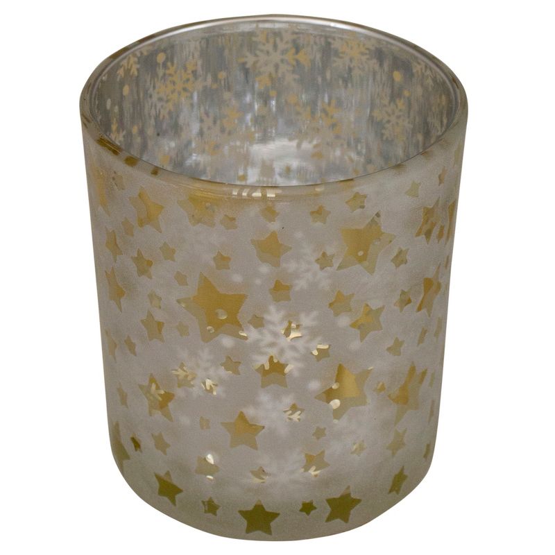 Northlight 3" Matte Silver and Gold Stars and Snowflakes Flameless Glass Candle Holder, 3 of 6