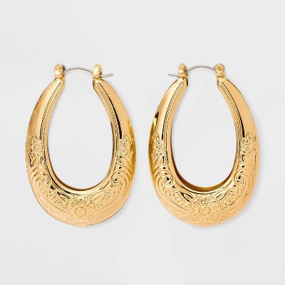 Oval Textured Hoop Earrings - Wild Fable™ Gold