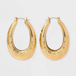 Oval Textured Hoop Earrings - Wild Fable™ Gold - 1 of 3