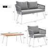 Kiki 4-Piece Woven Rope Patio Coversation Set with Acacia Wood Table, Deep Seating & Thick Cushion, Outdoor Furniture - Maison Boucle - 3 of 4