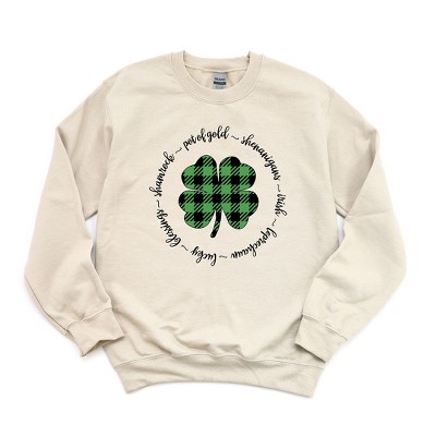 Simply Sage Market Women's Graphic Sweatshirt Buffalo Plaid Shamrock Circle