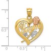 Black Bow Jewelry 14k Two Tone Gold and White Rhodium Mom and Rose Heart Pendant, 20mm - 4 of 4