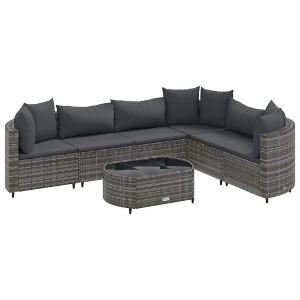 vidaXL Patio Sofa Set with Cushions Lounge Setting Outdoor Furniture Poly Rattan - Gray 6-Piece - 1 of 4