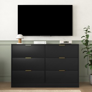 SKRAN Modern Large 6 Drawer Dresser, Chest of Drawer With Gold Handle, Bedroom Storage Drawer Organizer For Living Room, Entryway And TV Stand, Black - 1 of 4