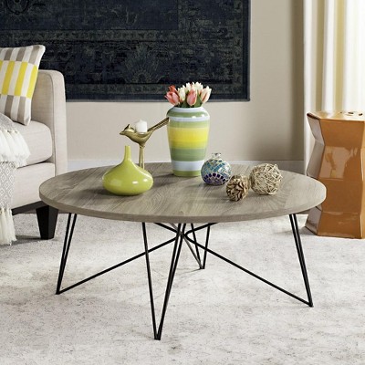 Light Oak and Black Round Wood Coffee Table