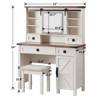 Farmhouse Makeup Vanity Tables with Sliding Lighted HD mirror, Vanity Desk with Glass Tabletop for Bedroom, Stool Included - 3 of 4
