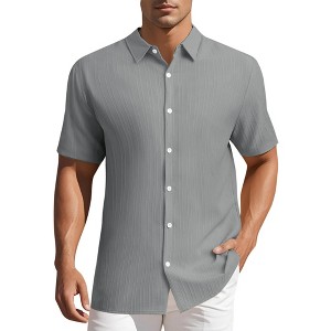 INSPIRE CHIC Men's Point Collar Short Sleeve Button Down Summer Linen Shirt - 1 of 4