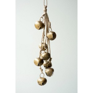 Gold Jingle Bell Bunch 12" – Hanging Christmas Decoration on Jute Rope By Kalalou - 1 of 4