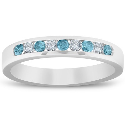 Pompeii3 1/4ct Blue & White Diamond Wedding Ring 14K White Gold