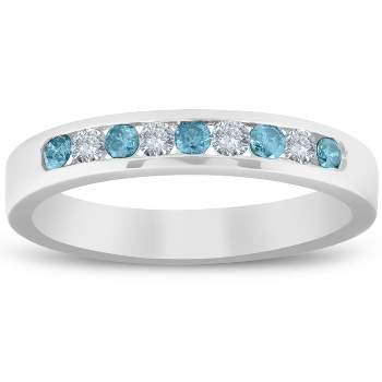 Pompeii3 1/4ct Blue & White Diamond Wedding Ring 14K White Gold