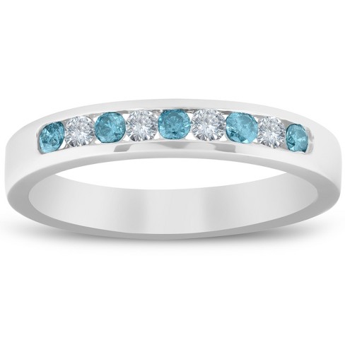 Pompeii3 1/4ct Blue & White Diamond Wedding Ring 14k White Gold - Size ...