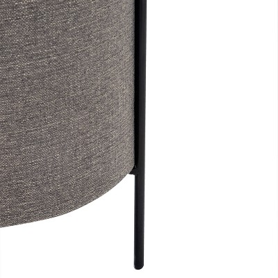 Gray Round Upholstered Ottoman with Black Metal Base