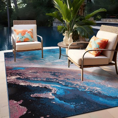 Cosmic Galaxy Red and Blue Rectangular Synthetic Rug 5' x 7'